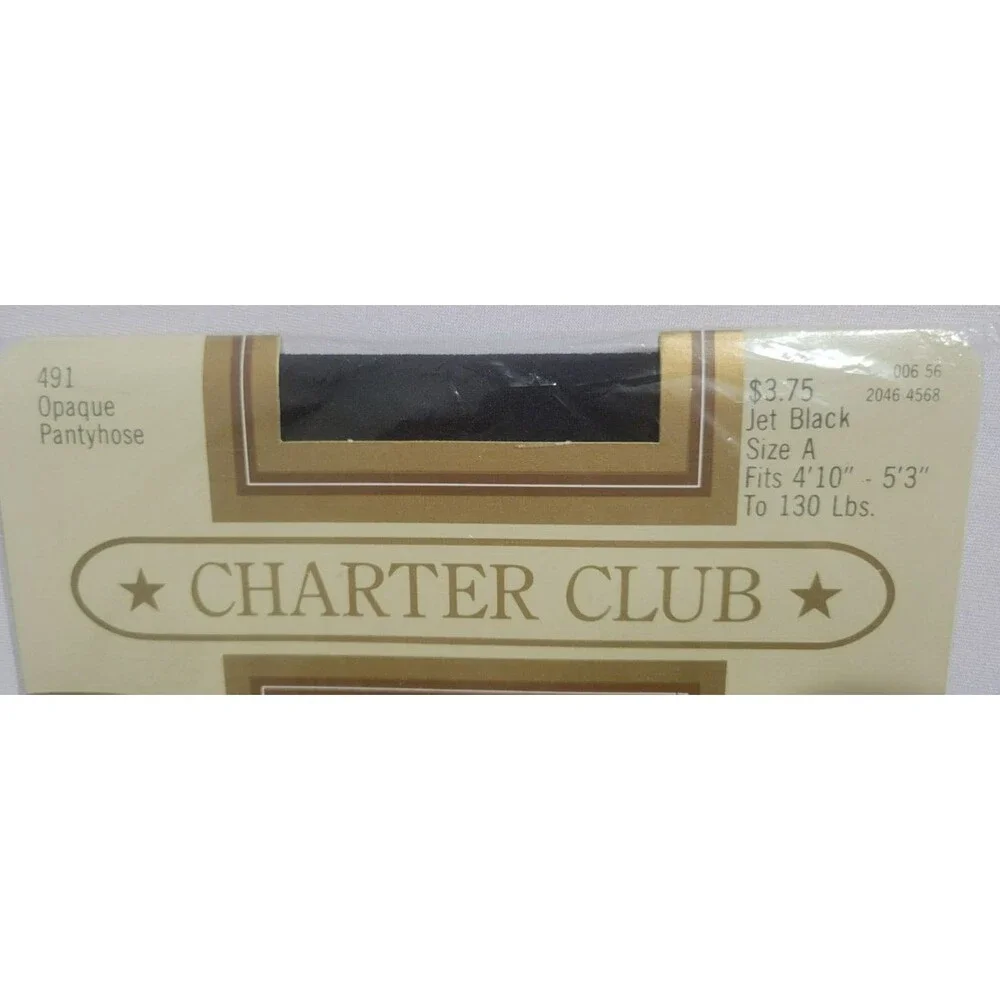 Vintage Charter Club Pantyhose Womens Size A Jet Black Opaque Nylon 1985 New